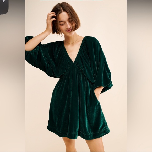 Free People Green Velvet Dress with pockets - Picture 2 of 3